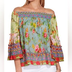 Ruby Yaya Floral Off the Shoulder Boho Hippie Blouse